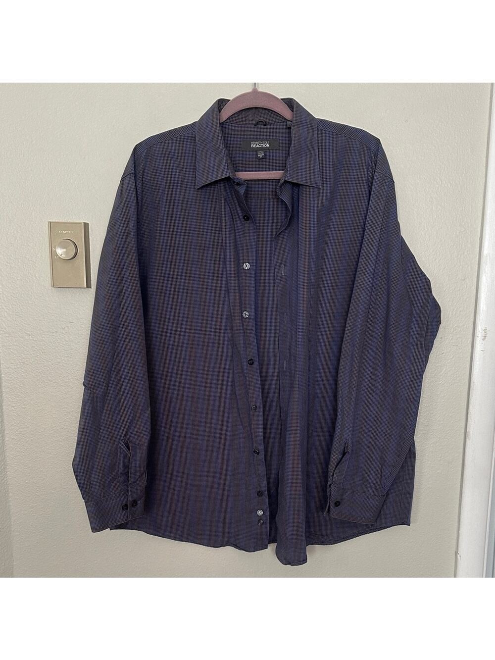 Kenneth Cole Reaction Men's Navy Checkered Button-Down Shirt